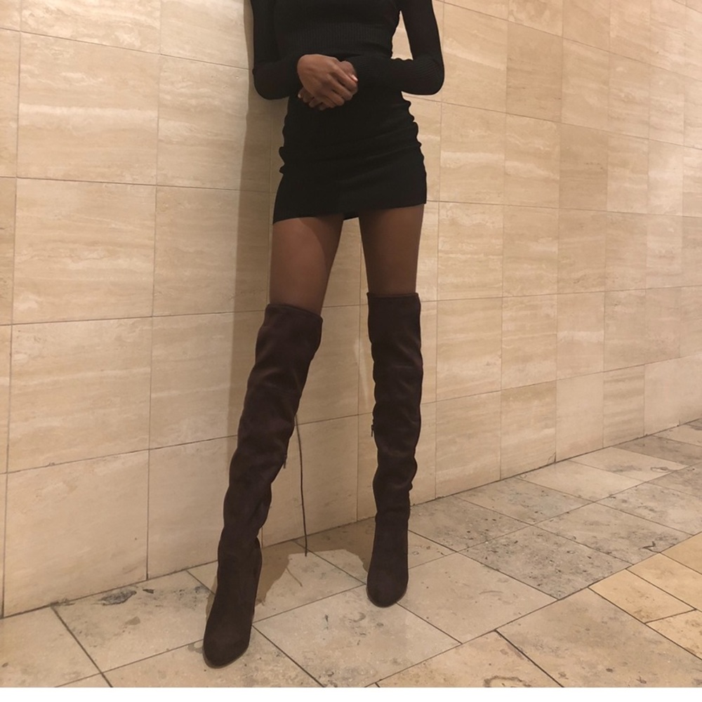 Purple thigh high boots